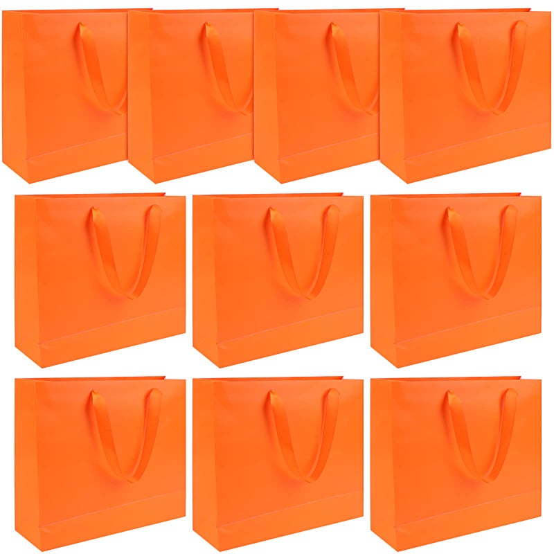 Welecom 20 Pcs Orange Paper Gift Bag Wide Handle Cardstock Paper Bags AllOccasion Paper Bags Heavy Duty Shopping Bags Reusable Business Bag Paper Gift Bags Take Out Bags with Tissue11839984